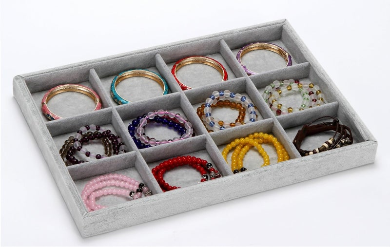 Stratalife Stackable Jewelry Tray 12 Grid Velvet Jewelry Display Jewelry Organizer Bracelet Storage for Drawer Showcase Drawer Inserts(12 Grid) - Image 3